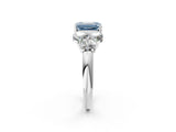 White gold Fancy Blue Emerald  Cut Diamond Cluster Ring with Round Accent Stones and Prong Setting on a Classic Band_50