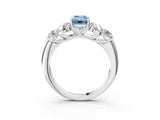 White gold Fancy Blue Emerald  Cut Diamond Cluster Ring with Round Accent Stones and Prong Setting on a Classic Band_51