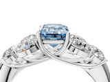 White gold Fancy Blue Emerald  Cut Diamond Cluster Ring with Round Accent Stones and Prong Setting on a Classic Band_52
