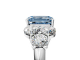 White gold Fancy Blue Emerald  Cut Diamond Cluster Ring with Round Accent Stones and Prong Setting on a Classic Band_52