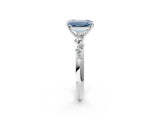 White gold Fancy Blue Emerald Cut Diamond Cluster Side Stone Solitaire Ring with Prong Setting_78