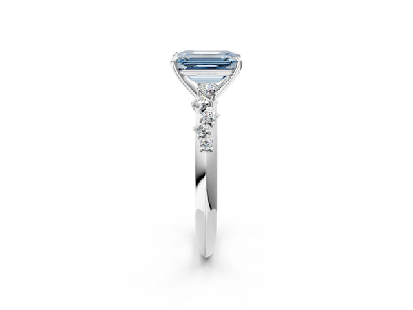Platinum Emerald Cut Graduated Cluster Engagement Ring Setting for Fancy Blue Center