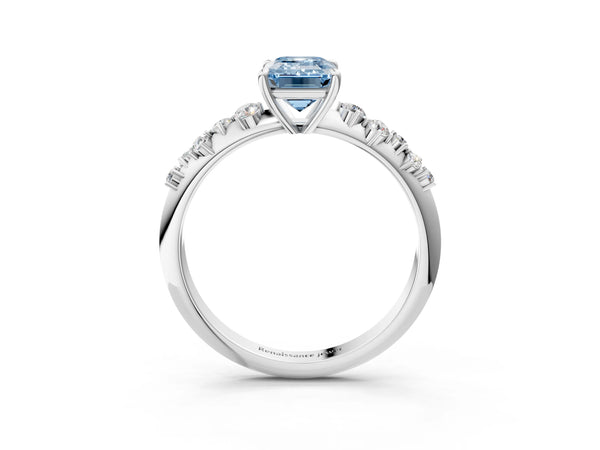 Platinum Emerald Cut Graduated Cluster Engagement Ring Setting for Fancy Blue Center