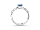 White gold Fancy Blue Emerald Cut Diamond Cluster Side Stone Solitaire Ring with Prong Setting_82