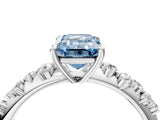 White gold Fancy Blue Emerald Cut Diamond Cluster Side Stone Solitaire Ring with Prong Setting_83