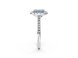 White gold Fancy Blue Emerald Cut Diamond Cushion Halo Ring with Pavé Band_14