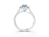 White gold Fancy Blue Emerald Cut Diamond Cushion Halo Ring with Pavé Band_15