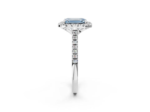 White gold Fancy Blue Emerald Cut Diamond Cushion Halo Ring with Pavé Band_2