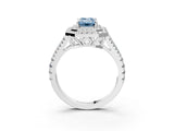 White gold Fancy Blue Emerald Cut Diamond Double Halo Ring with Pavé Band and Prong Setting_120