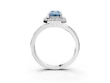 White gold Fancy Blue Emerald Cut Diamond Double Halo Ring with Split Shank and Four-Prong Setting_3