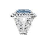 White gold Fancy Blue Emerald Cut Diamond Double Halo Ring with Split Shank and Prong Setting_32