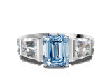 White gold Fancy Blue Emerald Cut Diamond Engagement Ring with Baguette Side Stones and Channel Set Band_31
