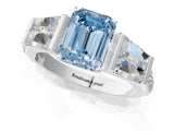 White gold Fancy Blue Emerald Cut Diamond Engagement Ring with Baguette Side Stones and Channel Set Band_32
