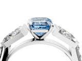 White gold Fancy Blue Emerald Cut Diamond Engagement Ring with Baguette Side Stones and Channel Set Band_35