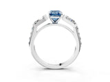 White gold Fancy Blue Emerald Cut Diamond Engagement Ring with Baguette Side Stones and Channel Set Band_35