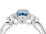 White gold Fancy Blue Emerald  Cut Diamond Engagement Ring with Bezel Set Round Side Stones and Prong Setting_53