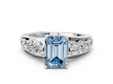 White gold Fancy Blue Emerald  Cut Diamond Engagement Ring with Pavé Band and Four-Prong Setting_3