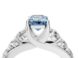 White gold Fancy Blue Emerald  Cut Diamond Engagement Ring with Pavé Band and Four-Prong Setting_7