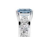 White gold Fancy Blue Emerald  Cut Diamond Engagement Ring with Pavé Band and Four-Prong Setting_8