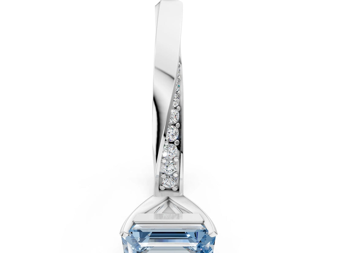 White gold Fancy Blue Emerald Cut Diamond Engagement Ring with Side Stone Accents and Four-Prong Setting_12