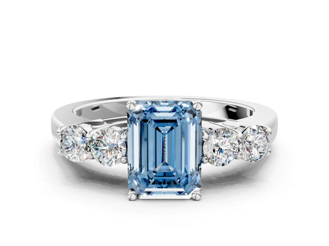 White gold Fancy Blue Emerald  Cut Diamond Five-Stone Prong Set White Gold Ring_32