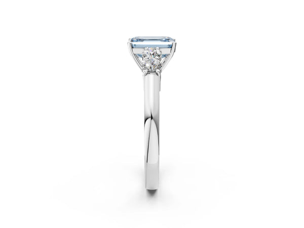 Platinum Fancy Blue Emerald  Cut Diamond Five-Stone Prong Set White Gold Ring