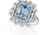 White gold Fancy Blue Emerald Cut Diamond Floral Double Halo Engagement Ring with Prong Setting_2