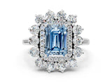 White gold Fancy Blue Emerald Cut Diamond Floral Double Halo Engagement Ring with Prong Setting_36
