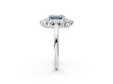 White gold Fancy Blue Emerald Cut Diamond Floral Double Halo Engagement Ring with Prong Setting_3