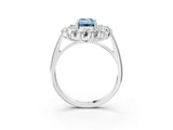 White gold Fancy Blue Emerald Cut Diamond Floral Double Halo Engagement Ring with Prong Setting_4