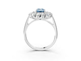 White gold Fancy Blue Emerald Cut Diamond Floral Double Halo Engagement Ring with Prong Setting_87
