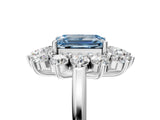 White gold Fancy Blue Emerald Cut Diamond Floral Double Halo Engagement Ring with Prong Setting_89