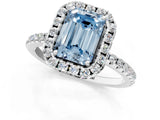 White gold Fancy Blue Emerald  Cut Diamond Floral Halo Engagement Ring with Pavé Band and Prong Setting_38