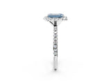 White gold Fancy Blue Emerald  Cut Diamond Floral Halo Engagement Ring with Pavé Band and Prong Setting_39