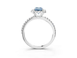 White gold Fancy Blue Emerald  Cut Diamond Floral Halo Engagement Ring with Pavé Band and Prong Setting_40