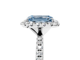 White gold Fancy Blue Emerald  Cut Diamond Floral Halo Engagement Ring with Pavé Band and Prong Setting_42