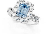 White gold Fancy Blue Emerald  Cut Diamond Floral Halo Engagement Ring with Shared Prong Setting 1