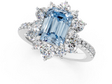 White gold Fancy Blue Emerald  Cut Diamond Floral Halo Pave Band with Prong Setting_37