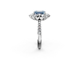 White gold Fancy Blue Emerald  Cut Diamond Floral Halo Pave Band with Prong Setting_38