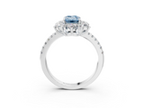 White gold Fancy Blue Emerald  Cut Diamond Floral Halo Pave Band with Prong Setting_39
