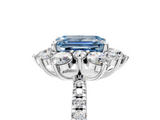 White gold Fancy Blue Emerald  Cut Diamond Floral Halo Pave Band with Prong Setting_41