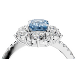 White gold Fancy Blue Emerald  Cut Diamond Floral Halo Pave Band with Prong Setting_41