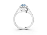 White gold Fancy Blue Emerald Cut Diamond Floral Halo Ring with Pavé Band and Prong Setting_10
