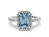 White gold Fancy Blue Emerald Cut Diamond Halo Engagement Ring with Pavé Band and Prong Setting_39