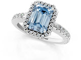 White gold Fancy Blue Emerald Cut Diamond Halo Engagement Ring with Pavé Band and Prong Setting_40