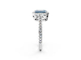 White gold Fancy Blue Emerald Cut Diamond Halo Engagement Ring with Pavé Band and Prong Setting_41