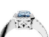 White gold Fancy Blue Emerald Cut Diamond Halo Engagement Ring with Pavé Band and Prong Setting_43