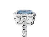 White gold Fancy Blue Emerald Cut Diamond Halo Engagement Ring with Pavé Band and Prong Setting_44