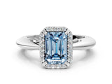 White gold Fancy Blue Emerald  Cut Diamond Halo Engagement Ring with Split Shank and Four-Prong Setting_103