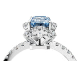 White gold Fancy Blue Emerald Cut Diamond Halo Pave Band with Four-Prong Setting_31